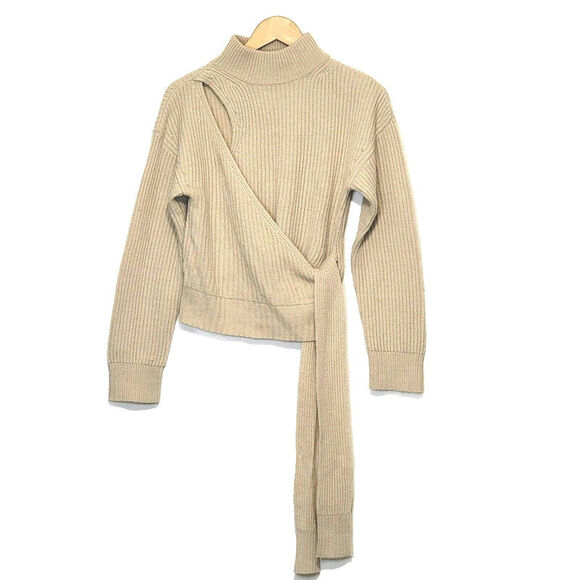 ASTR The Label Sora Mock Neck Cutout Tie Waist Sweater Cream Beige Size M - Picture 15 of 15